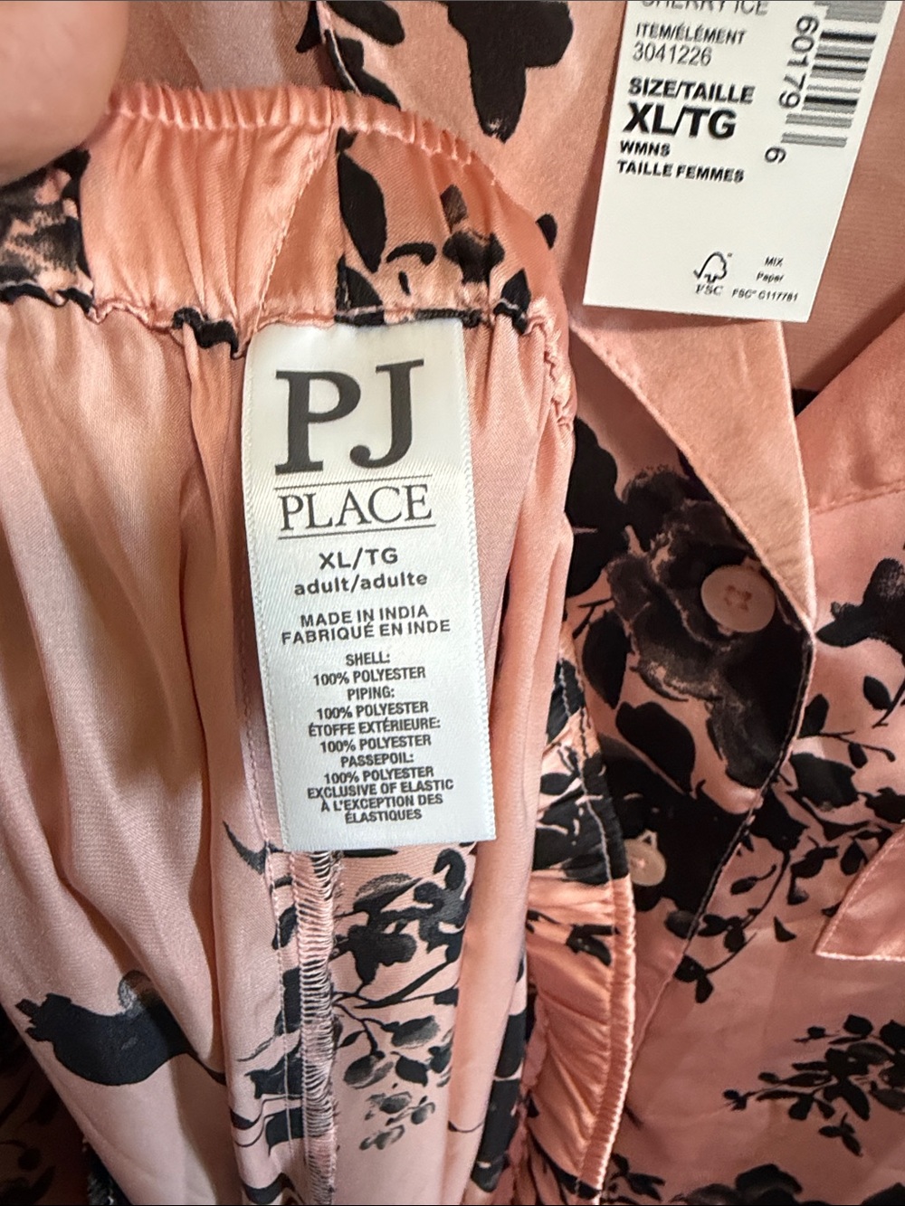 NWT XL Pink and Black Floral Pajama Set - Picture 6 of 8